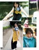 A collage of photos of a woman wearing a yellow apron.