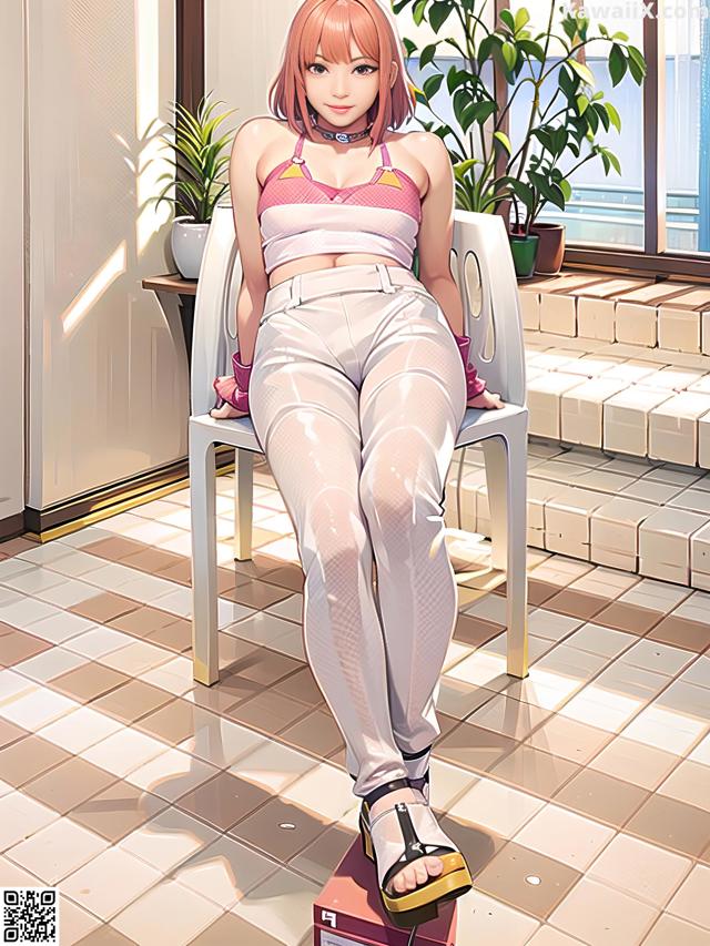 A woman sitting on a chair in a room.
