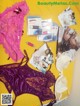 A yellow table topped with lingerie and other items.